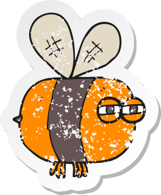 Bir insan tarafından çizilmiş kızgın bir arının gerilimli çıkartması.