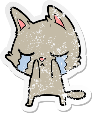 Bir insan tarafından çizilmiş ağlayan bir çizgi film kedisinin sıkıntılı çıkartması.