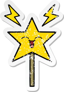 Bir insan tarafından çizilmiş sevimli bir çizgi film sihirli değneğinin sıkıntılı çıkartması.