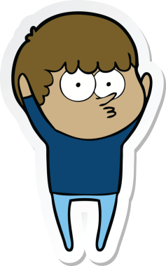 Bir insan tarafından çizilmiş meraklı bir çocuğun çıkartması.