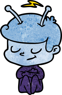 Bir insan tarafından çizilmiş dost canlısı çizgi film uzay adamı.