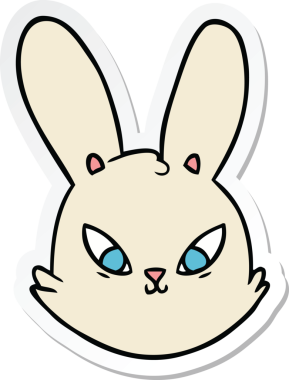 Bir insan tarafından çizilmiş tavşan suratlı karikatür çıkartması.