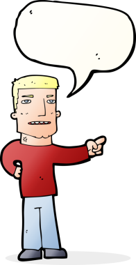 Bir insan tarafından çizilmiş bir konuşma balonuyla işaret eden çizgi film adamı.