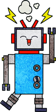 Bir insan tarafından çizilmiş bir robotun retro grunge dokusu