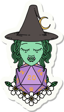 Bir insan tarafından çizilmiş 20 zarlı yarım ork büyücüsünün çıkartması.