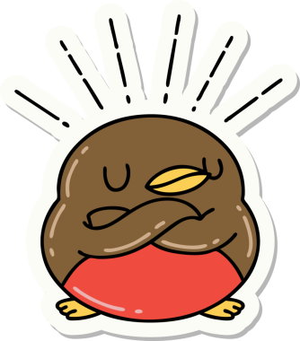 Bir insan tarafından çizilmiş katlanmış kanatlı dövme stili robin çıkartması.