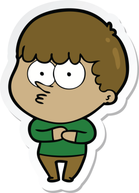 Bir insan tarafından çizilmiş meraklı bir çocuğun çıkartması.