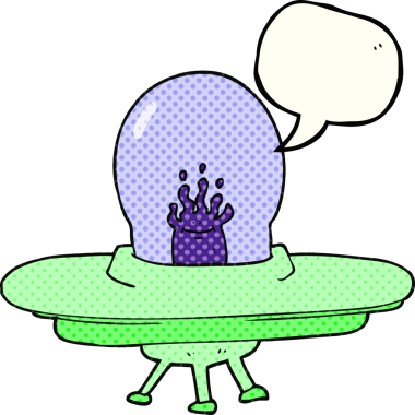 Bir insan tarafından çizilmiş serbest çizilmiş çizgi roman konuşma balonu uçan daire.