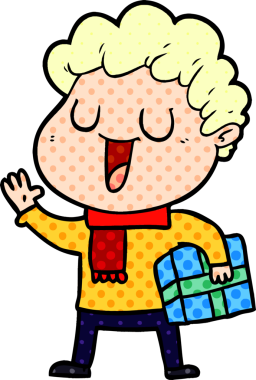 Bir insan tarafından çizilmiş, gülen karikatür adamı.