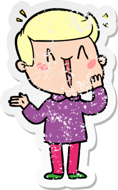 Bir insan tarafından çizilmiş heyecanlı bir karikatür çıkartması.