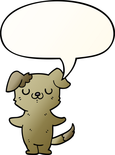 Bir insan tarafından çizilmiş, konuşma baloncuklu çizgi film köpeği.