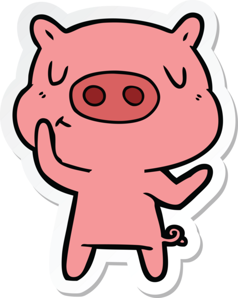 Bir insan tarafından çizilmiş çizgi film içerikli bir domuzun çıkartması.