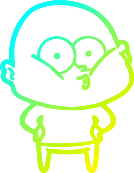 Bir insan tarafından çizilmiş, kel bir adamın soğuk çizgi çizimi.