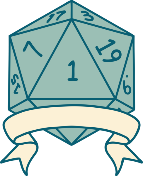 Retro Dövme Biçimi Doğal Bir d20 zar bir insan tarafından çizildi