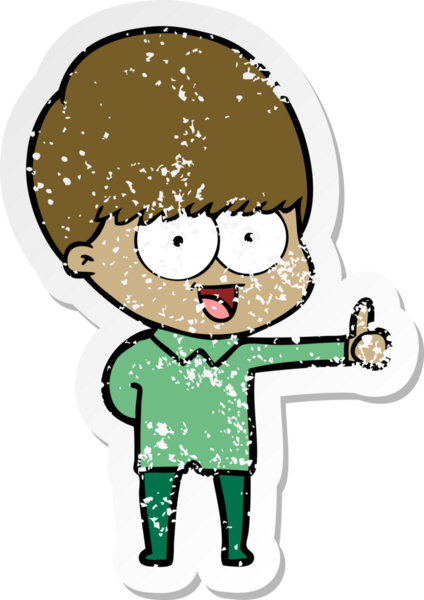 Bir insan tarafından çizilmiş mutlu çizgi film çocuğunun sıkıntılı çıkartması.