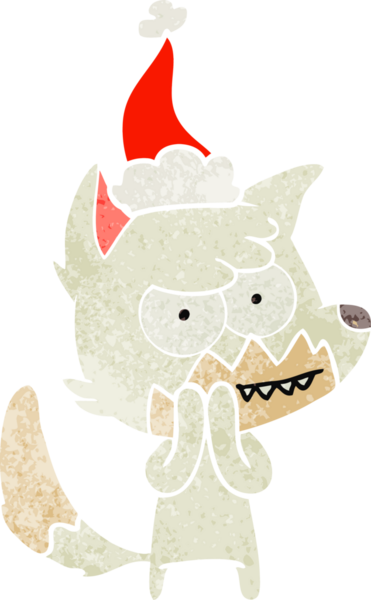 Bir insan tarafından çizilmiş Noel Baba şapkası giymiş sırıtan bir tilkinin el çizimi karikatürü