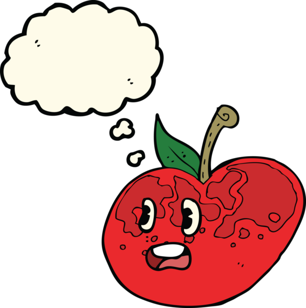 bir insan tarafından çizilmiş düşünce baloncuklu çizgi film elması