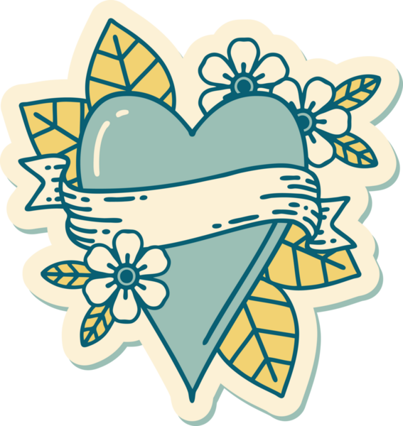 Bir insan tarafından çizilmiş geleneksel bir kalp ve bayrak stili dövme çıkartması.