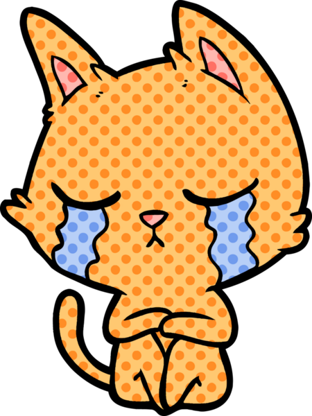 Bir insan tarafından çizilmiş ağlayan çizgi film kedisi.