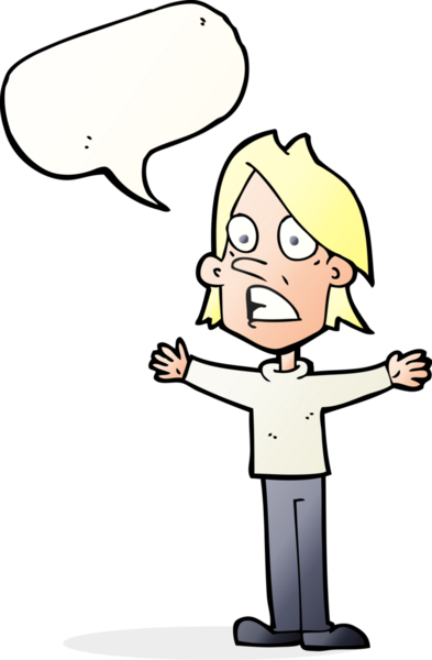 Bir insan tarafından çizilmiş konuşma baloncuğu olan korkmuş bir adam.