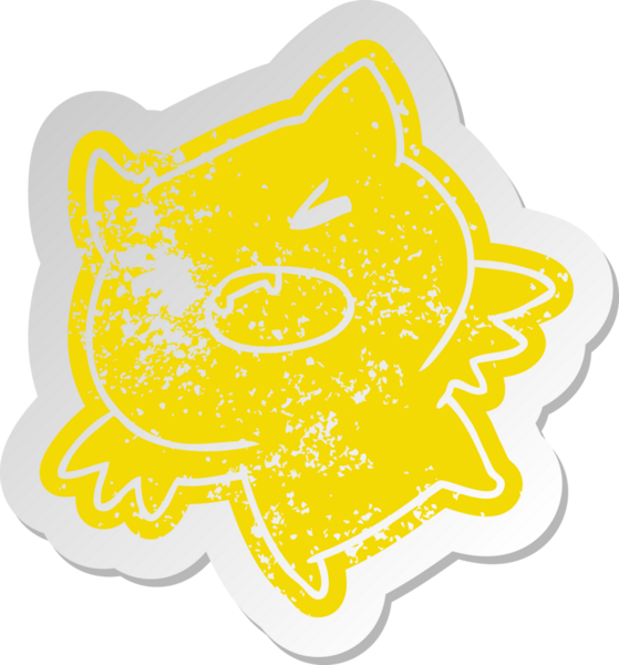 Bir insan tarafından çizilmiş kawaii şirin bir yarasanın sıkıntılı eski çizgi film çıkartması.