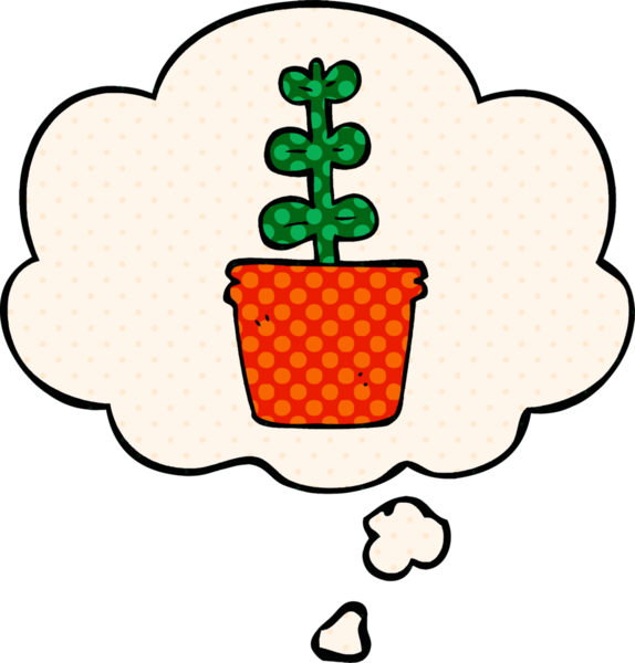 Çizgi roman tarzında bir insan tarafından çizilmiş düşünce baloncuklu çizgi film bitkisi.