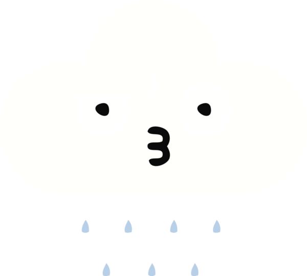 Bir insan tarafından çizilmiş bir yağmur bulutunun düz renkli retro karikatürü