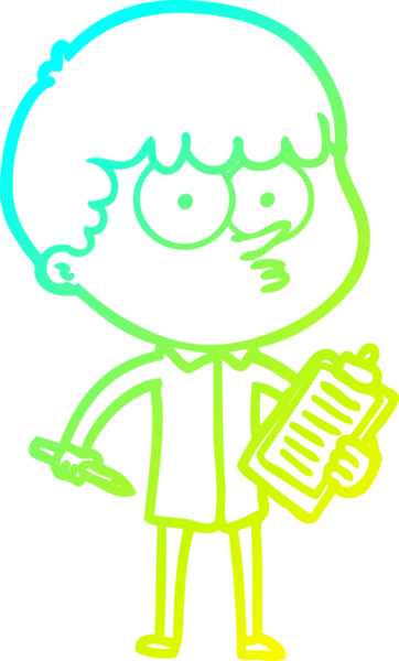 Bir çizgi filmin soğuk gradyan çizimi meraklı bir çocuk bir insan tarafından çizilmiş notlar alıyor.