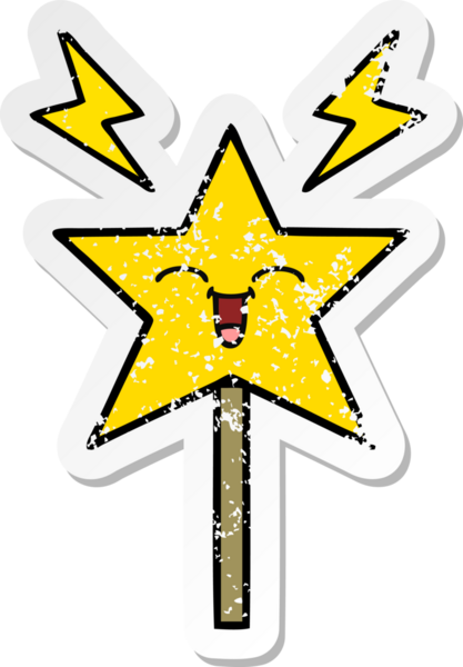 Bir insan tarafından çizilmiş sevimli bir çizgi film sihirli değneğinin sıkıntılı çıkartması.