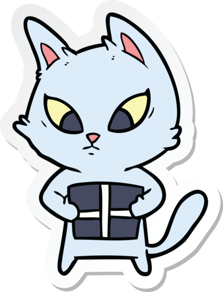 Bir insan tarafından çizilmiş kafası karışmış çizgi film kedisinin çıkartması.