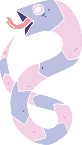 Bir insan tarafından çizilmiş düz renkli çizgi film yılanı.