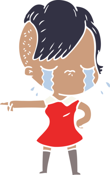 Düz renkli çizgi film karakteri, bir insan tarafından çizilmiş ağlayan kız.