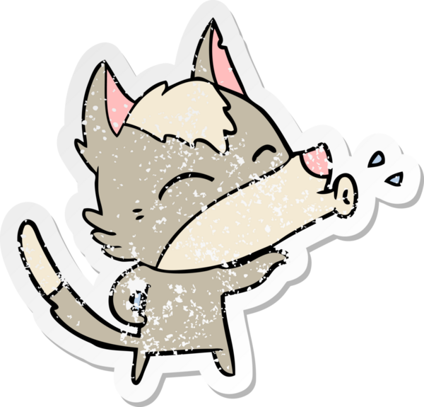 Bir insan tarafından çizilmiş uluyan kurt çizgi filminin sıkıntılı çıkartması.