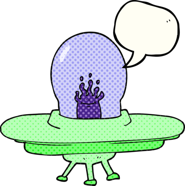 Bir insan tarafından çizilmiş serbest çizilmiş çizgi roman konuşma balonu uçan daire.