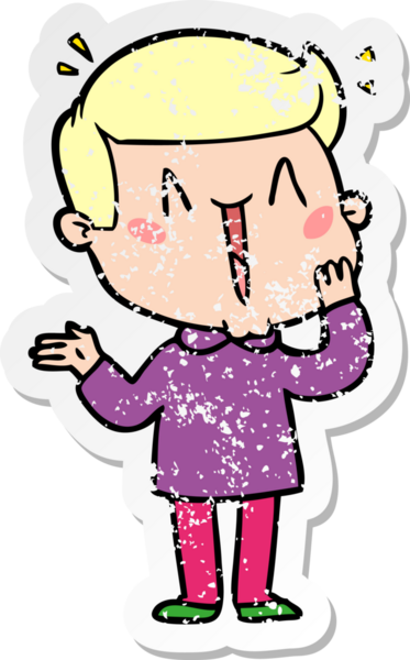 Bir insan tarafından çizilmiş heyecanlı bir karikatür çıkartması.