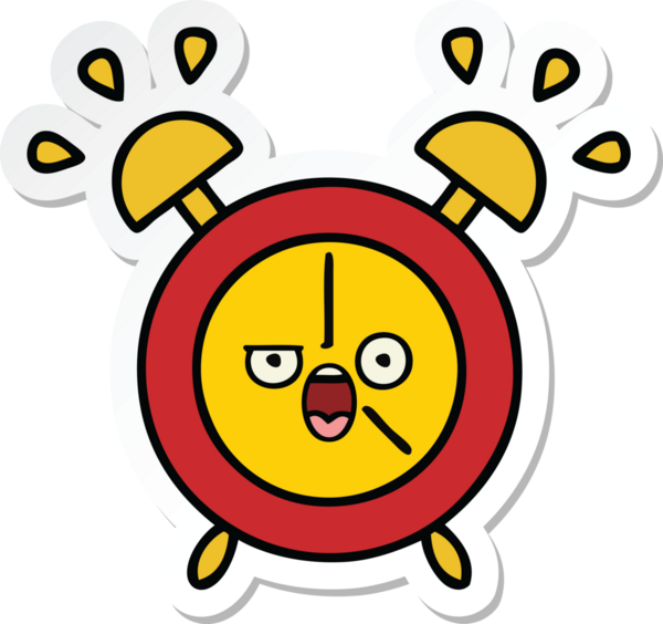 Bir insan tarafından çizilmiş şirin bir çizgi film çalar saatinin çıkartması.