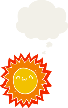 Düşünce baloncuklu karikatür güneşi bir insan tarafından çizilmiş.