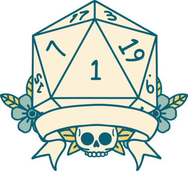 Retro Dövme Biçimi Doğal Bir d20 zar bir insan tarafından çizildi