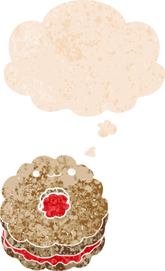 Düşünce baloncuklu çizgi film bisküvisi grunge sıkıntılı retro dokuma tarzı bir insan tarafından çizilmiş