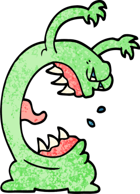 Bir insan tarafından çizilmiş grunge desenli çizgi film canavarı.