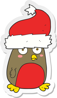 Bir insan tarafından çizilmiş Noel Baba şapkası takan bir çizgi film çıkartması.