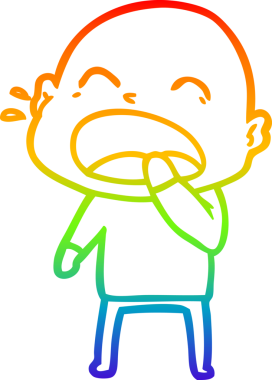 Gökkuşağı gradyan çizgi çizimi. Bir insan tarafından çizilmiş kel adam diye bağıran çizgi film.