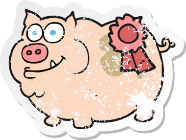 Bir insan tarafından çizilmiş ödül kazanan bir domuzun gerilimli çıkartması.