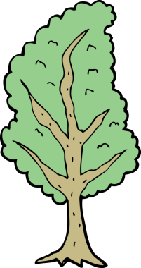 Bir insan tarafından çizilmiş çizgi film ağacı.