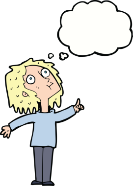 Bir insan tarafından çizilmiş düşünce baloncuğu olan meraklı bir kadın.