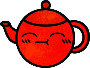 Bir insan tarafından çizilmiş bir çaydanlığın retro grunge desen karikatürü