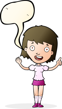 Bir insan tarafından çizilmiş bir konuşma balonuyla işaret eden çizgi film kadını.