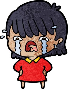 Bir insan tarafından çizilmiş ağlayan çizgi film kızı.