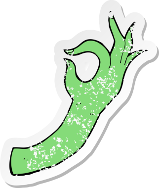 Bir insan tarafından çizilmiş karikatür el sembolünün gerilimli yapıştırması.