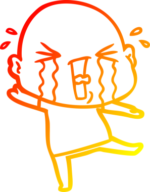 Bir insan tarafından çizilmiş, ağlayan kel bir adamın çizgi çizimi.